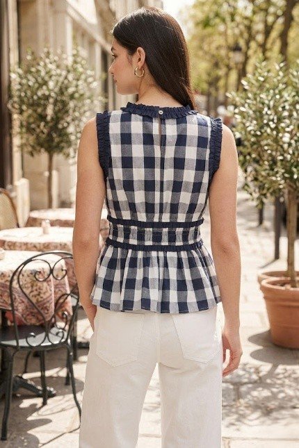 Gingham Sleeveless Peplum Top - High Call Outfitters