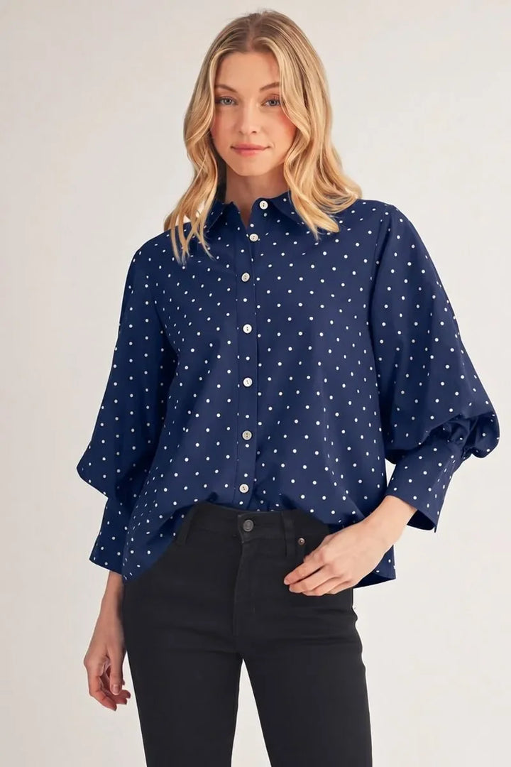 Polka Dot Balloon Sleeve Top