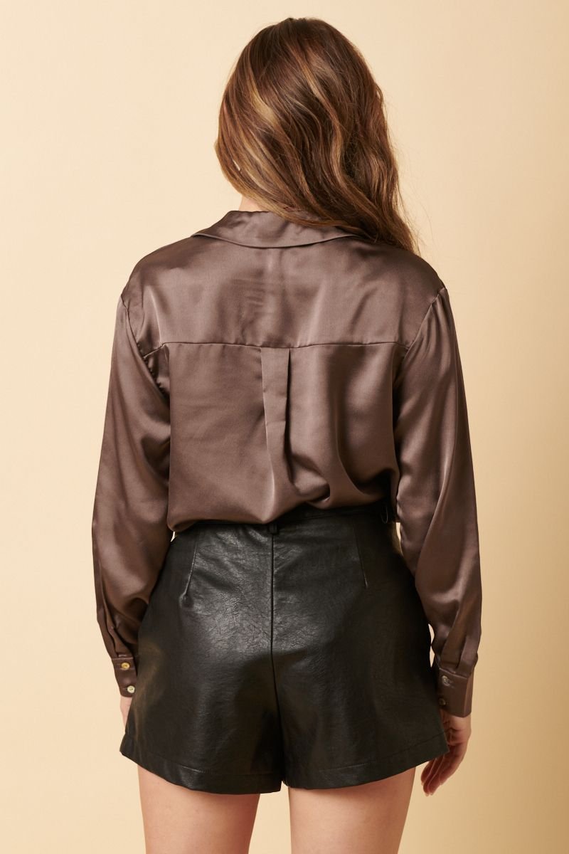 Satin Long Sleeve Blouse - High Call Outfitters