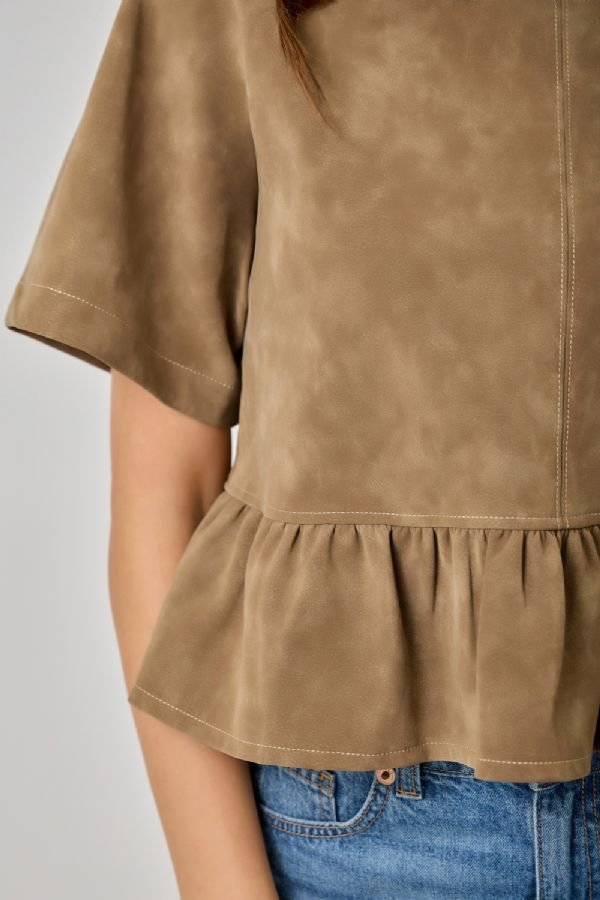 Vintage Faux Sueded Leather Peplum Top