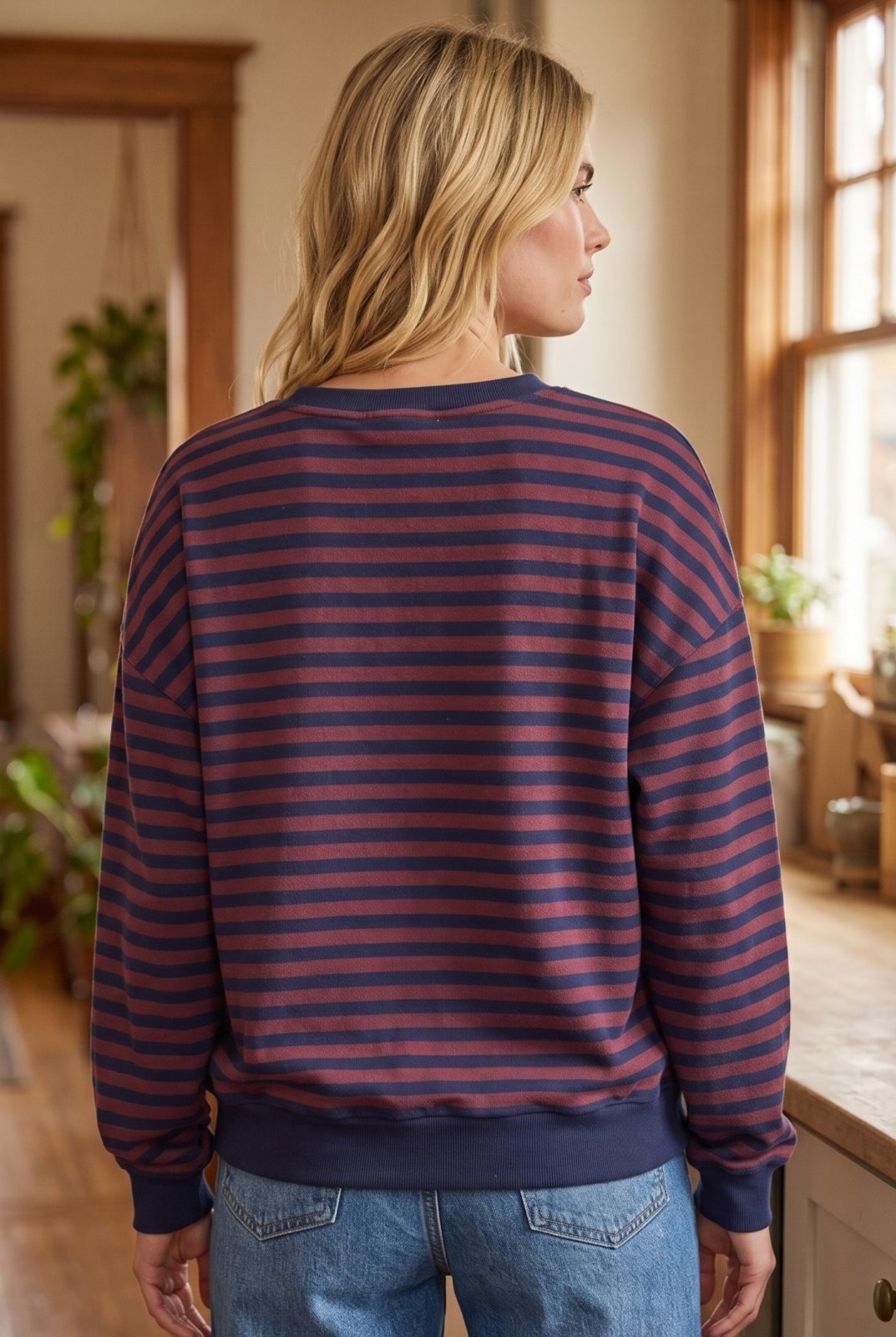 Stripe V Stitch Long Sleeve Knit Top - High Call Outfitters