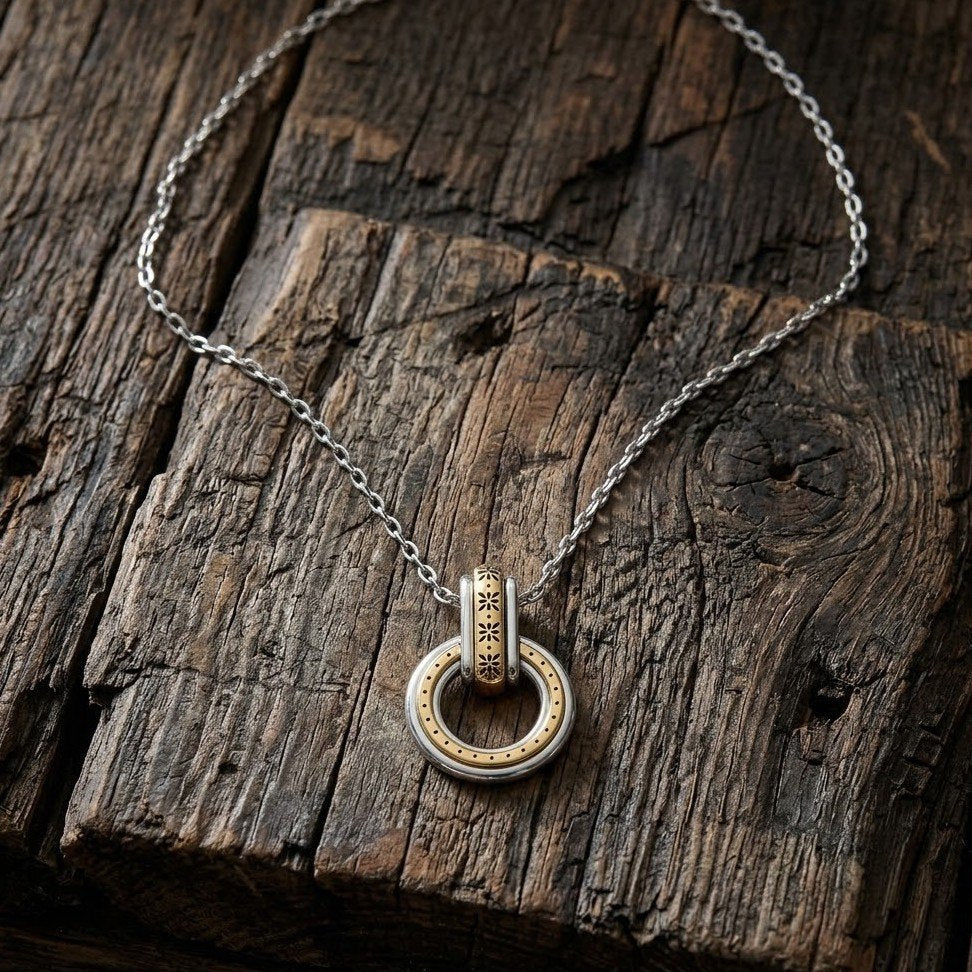 Mosaic Two Tone Link Ring Necklace from Brighton