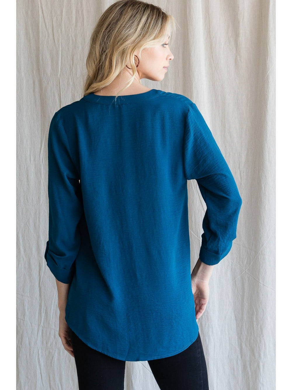 Open V Neck 3/4 Sleeve Blouse - High Call Outfitters