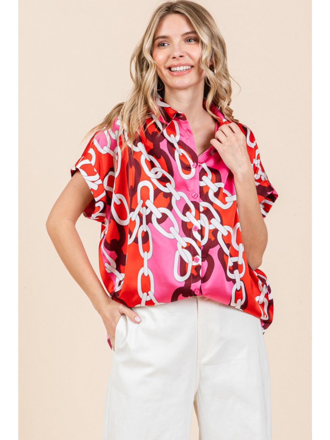 Chain Print Button Front Top
