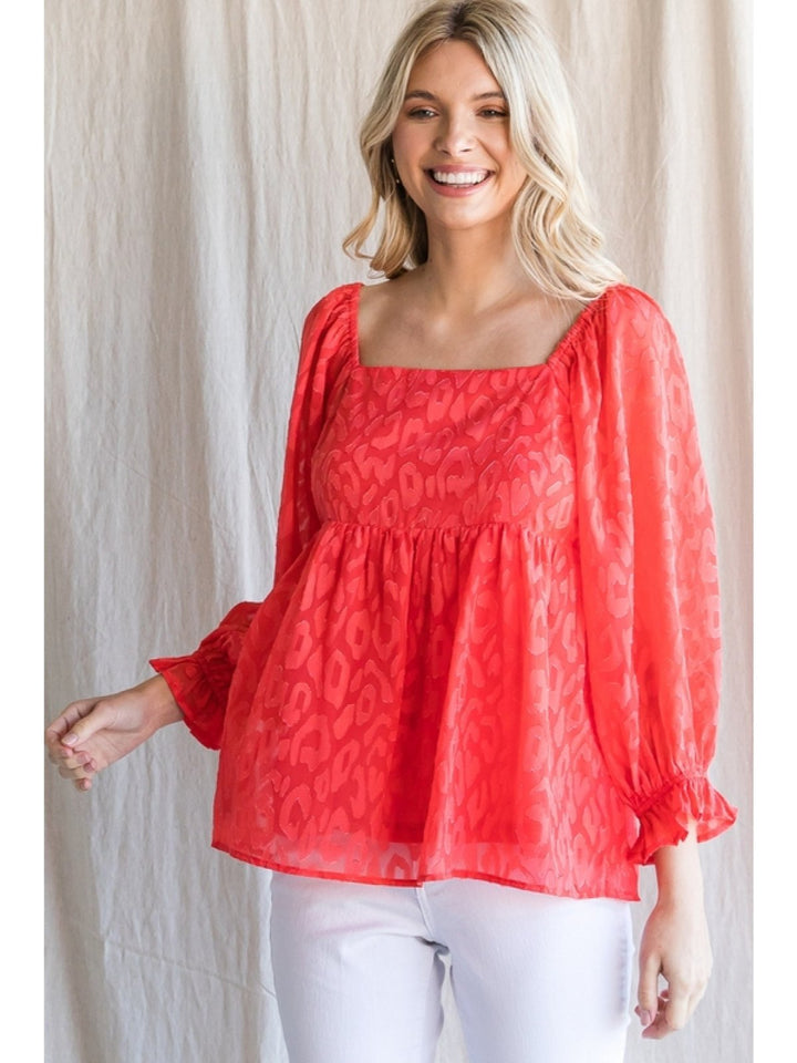 Smocked Back Animal Print Blouse - High Call Outfitters