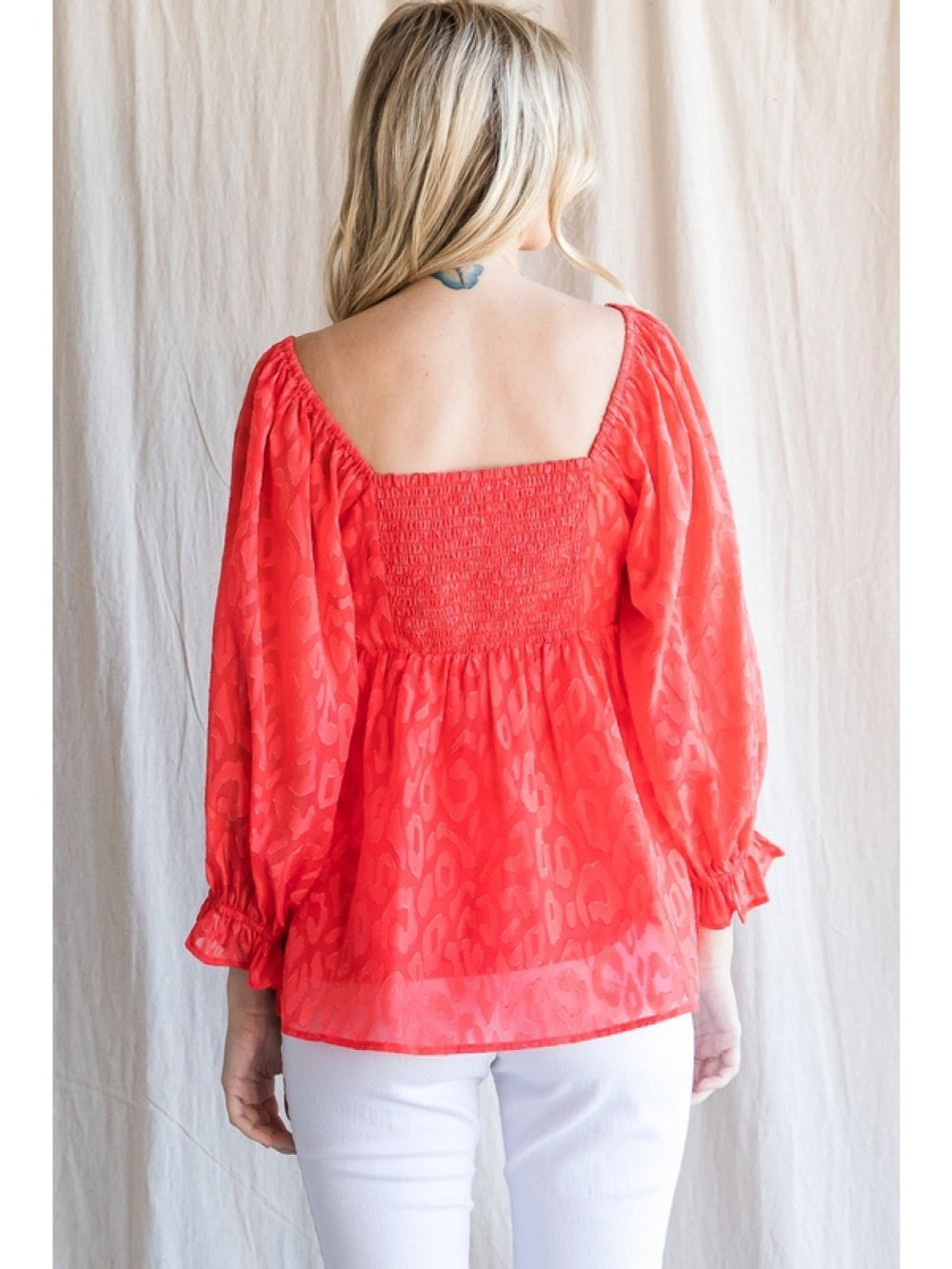 Smocked Back Animal Print Blouse - High Call Outfitters