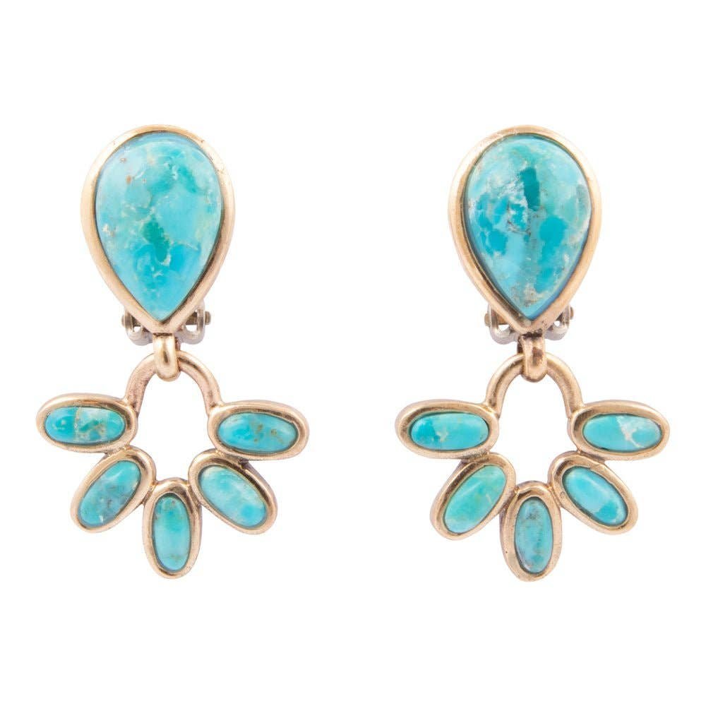 Mojave Blue Turquoise Golden Clip Earrings from Barse - High Call Outfitters