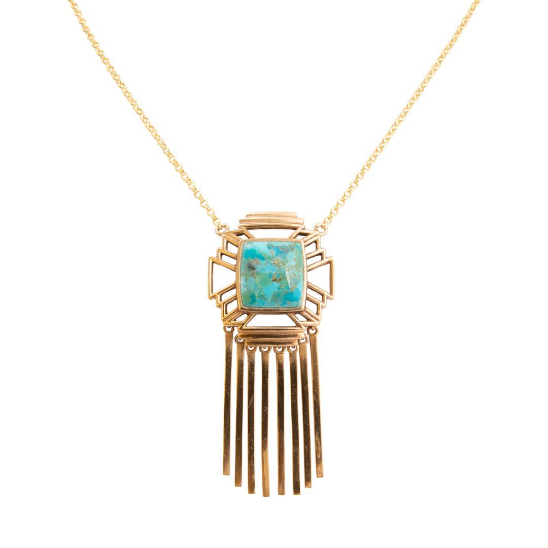 Mojave Blue Turquoise Golden Fringe Chain Necklace from Barse