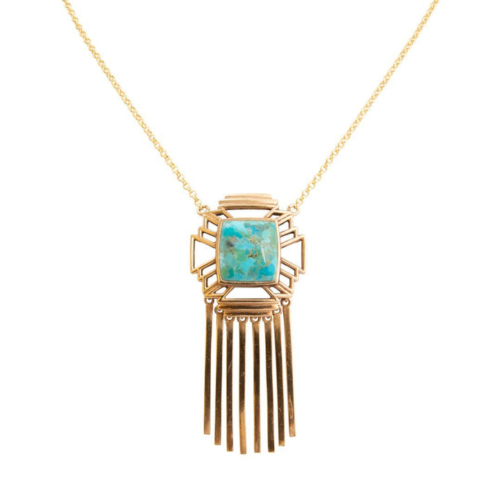 Mojave Blue Turquoise Golden Fringe Chain Necklace from Barse