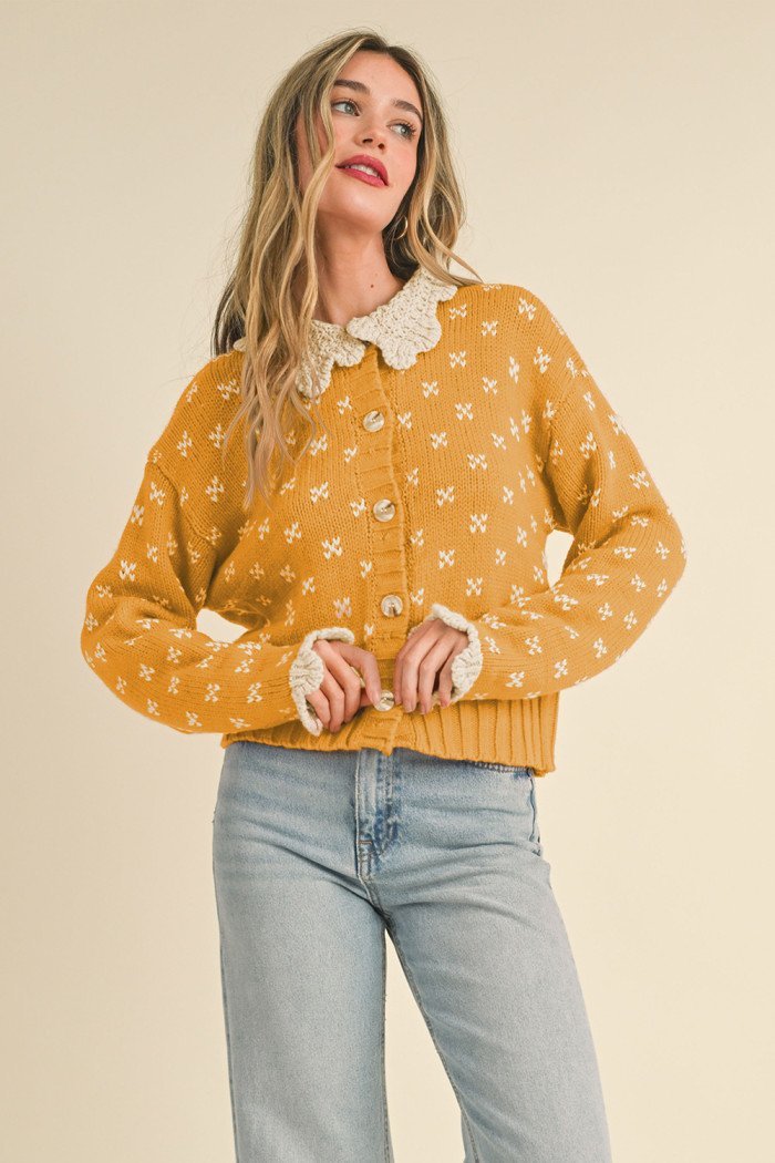 Crochet Collar Cardigan - High Call Outfitters