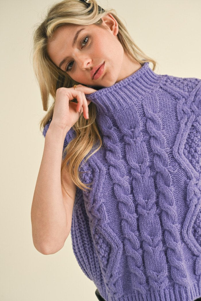 Mock Neck Cable Sweater