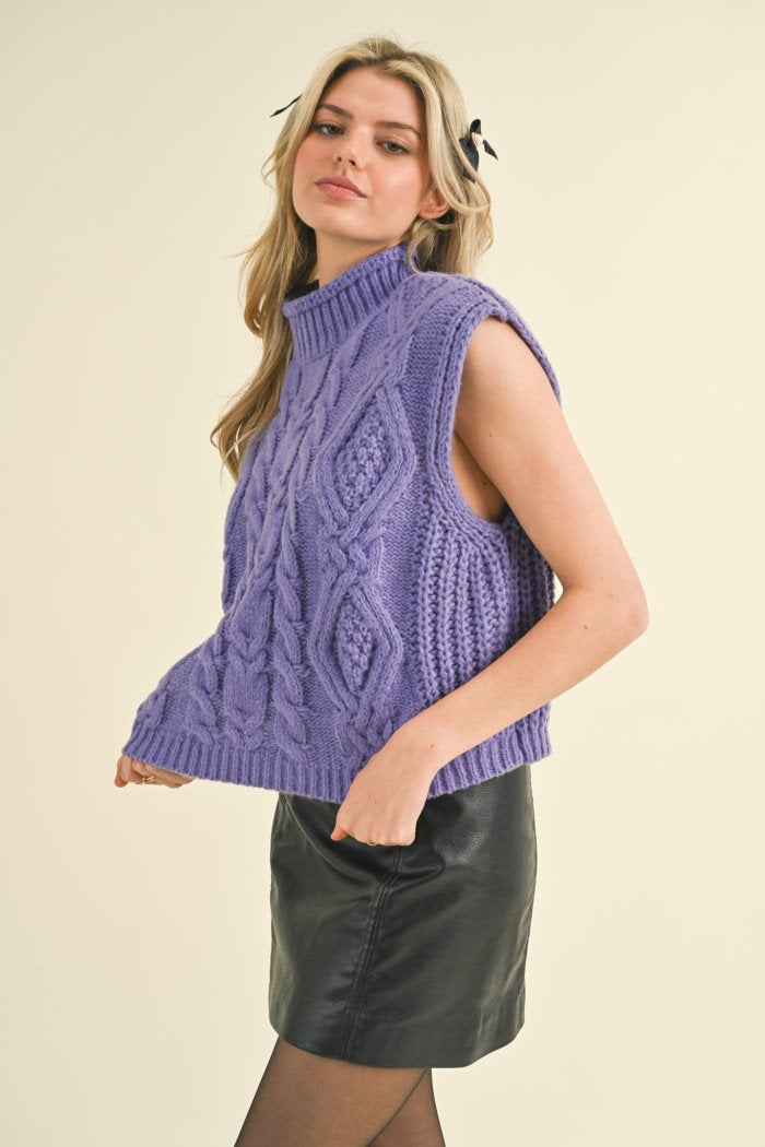 Mock Neck Cable Sweater