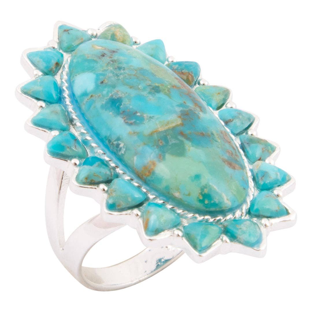 Oasis Royale Blue Turquoise Silver Statement Ring from Barse