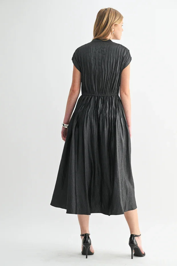 Texture Satin Pleat Midi Dress