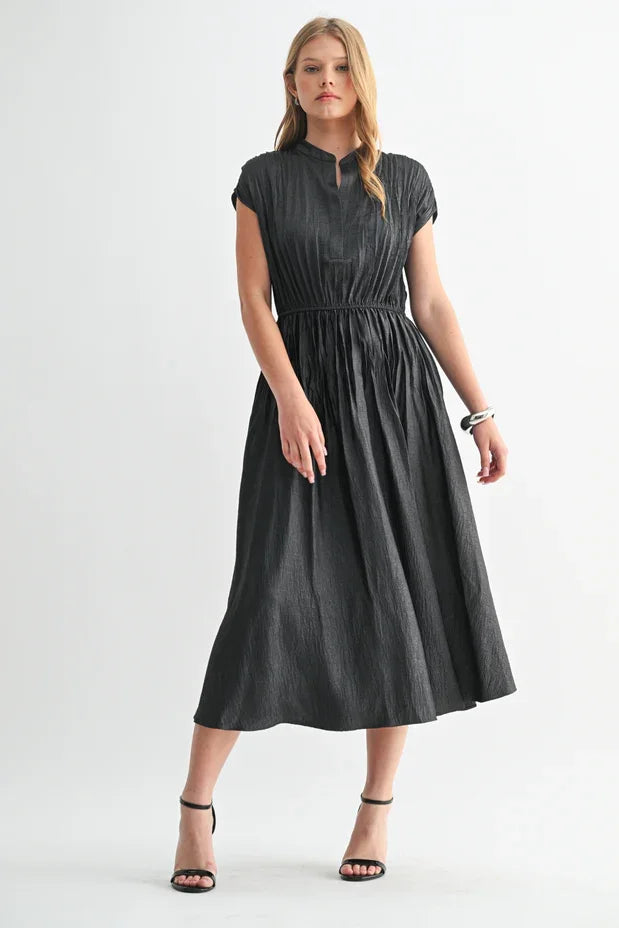 Texture Satin Pleat Midi Dress
