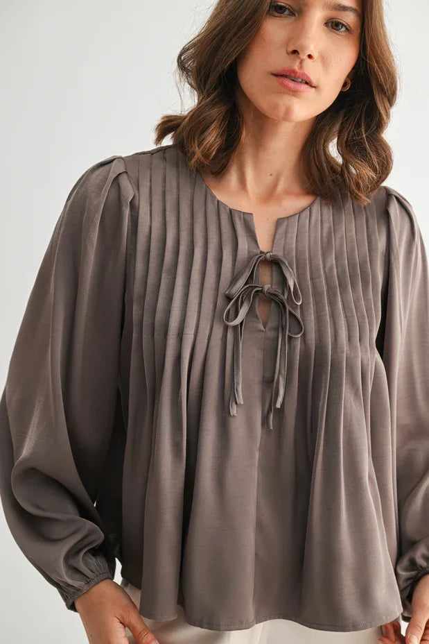 Pin Tuck Top with Front Tie