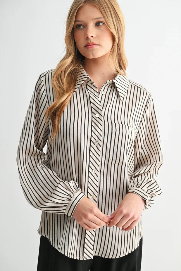 Stripe Button Front Top