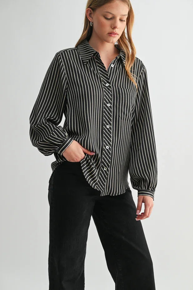 Stripe Button Front Top