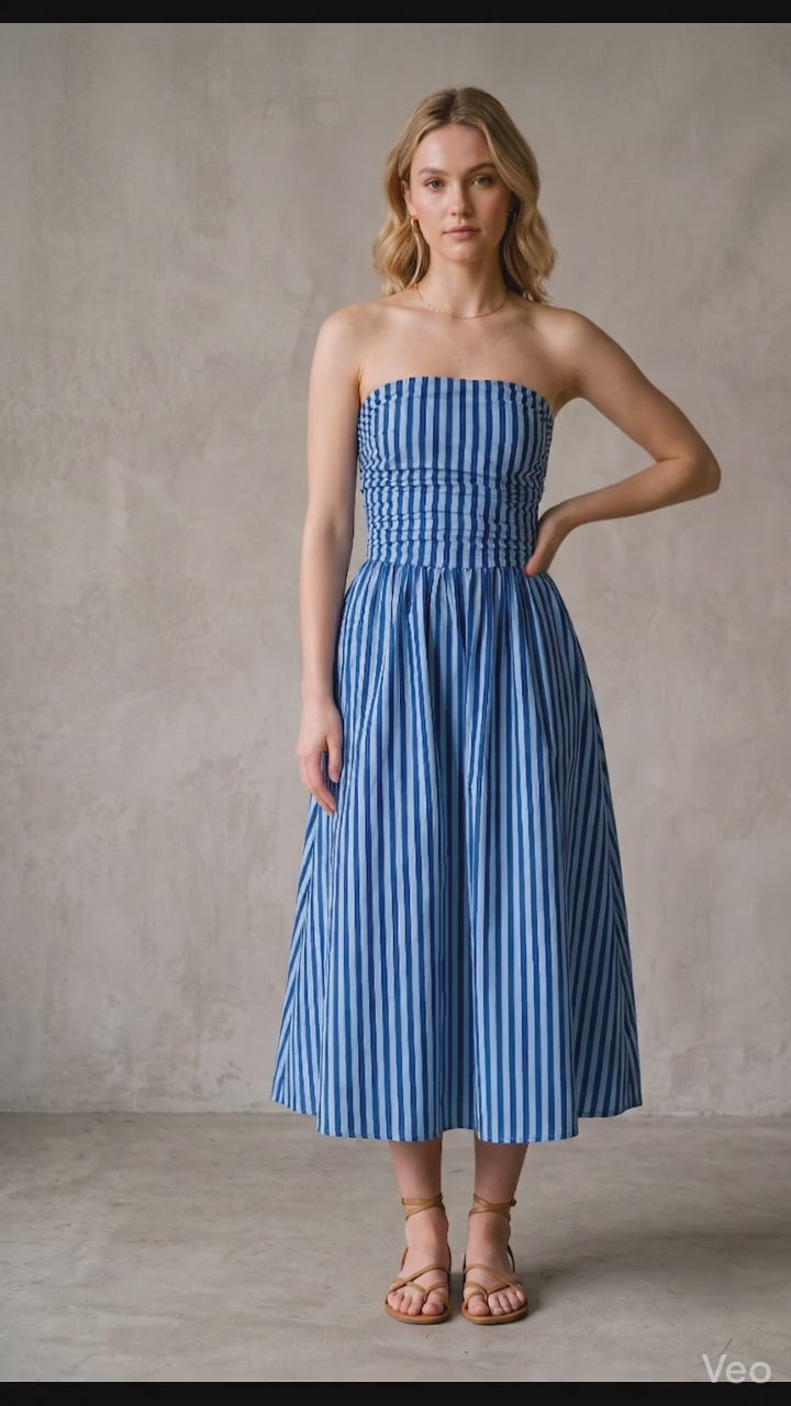 Coastal Stripe Cotton Tube Maxi Dress