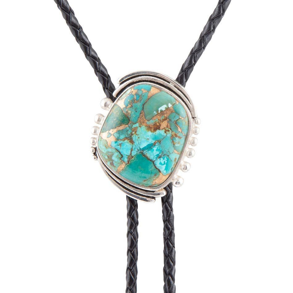 Rawlins Blue Turquoise Black Leather Silver Bolo Necklace from Barse