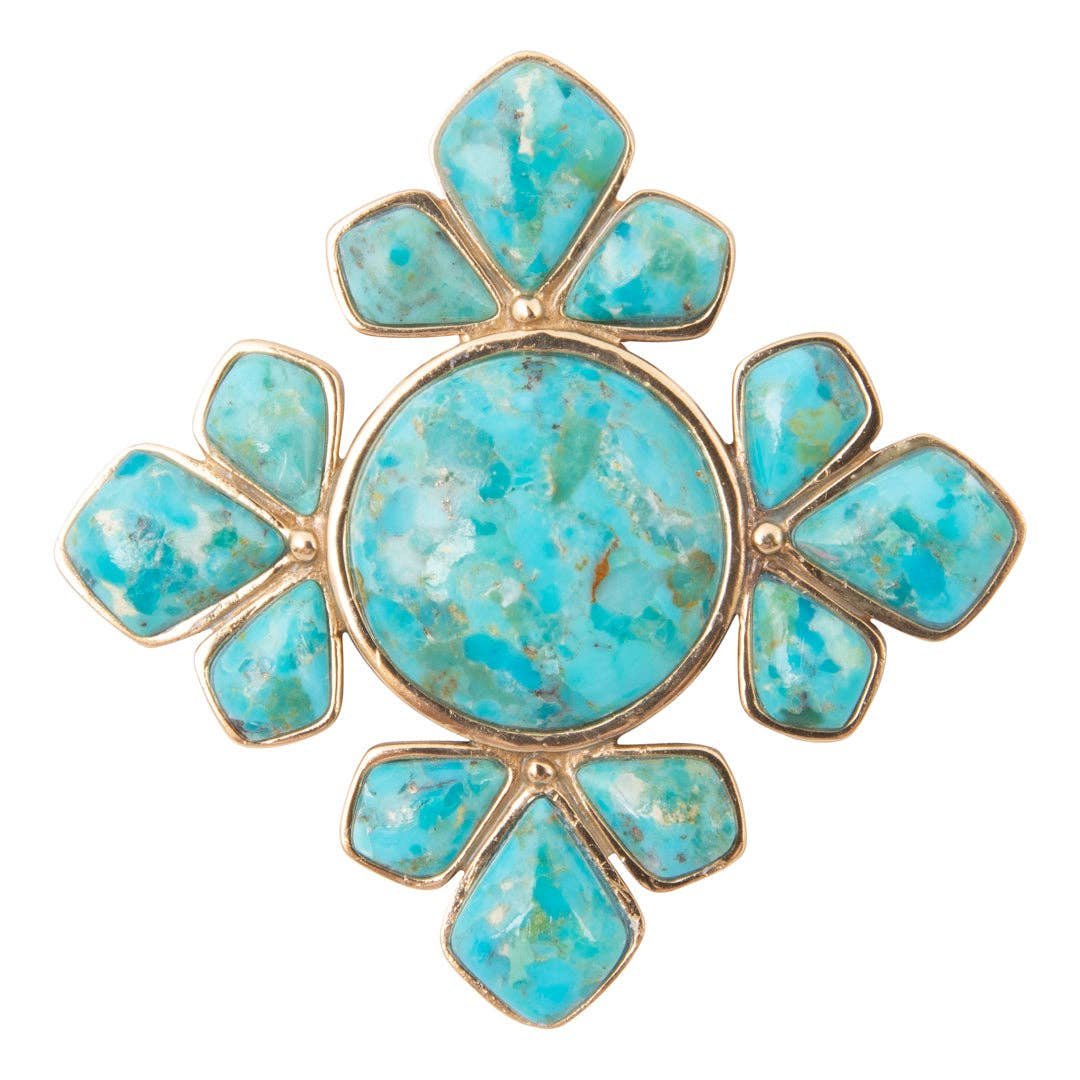 Starburst Blue Turquoise Golden Brooch Pin Pendant from Barse