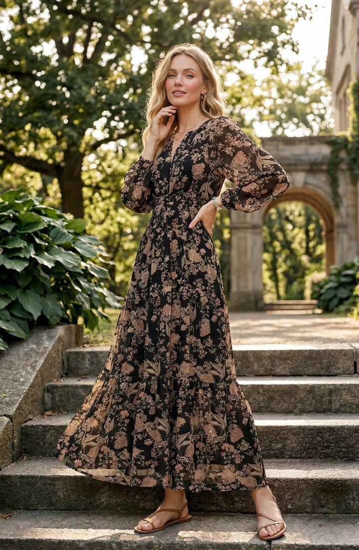 Print Tiered Maxi Dress