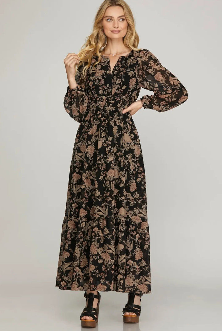 Print Tiered Maxi Dress