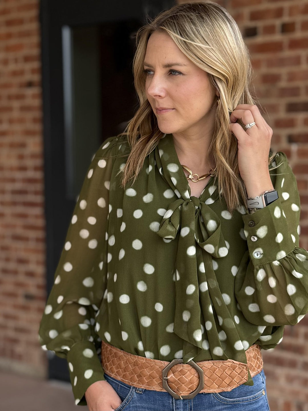 Polka Dot Tie Neckline Top - High Call Outfitters