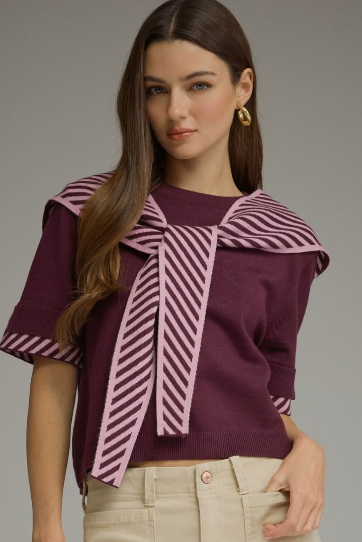 Stripe Contrast Sweater Knit Top