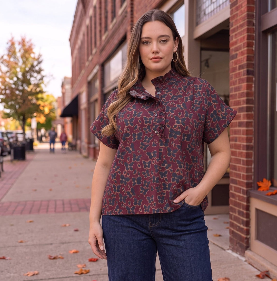Ruffle Trim Floral Top - High Call Outfitters