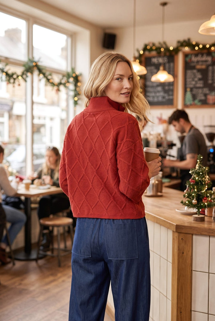 3/4 Sleeve Button Mock Neck Sweater