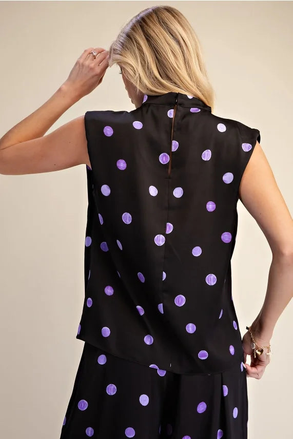 Polka Dot Sleeveless Satin Top