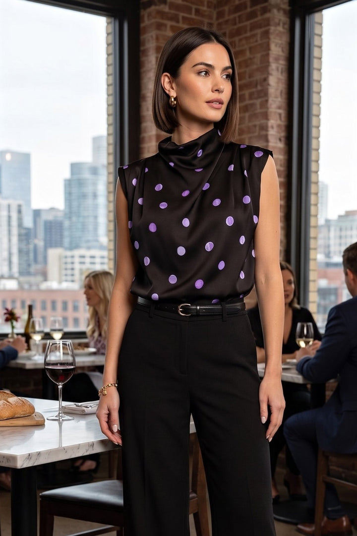Polka Dot Sleeveless Satin Top