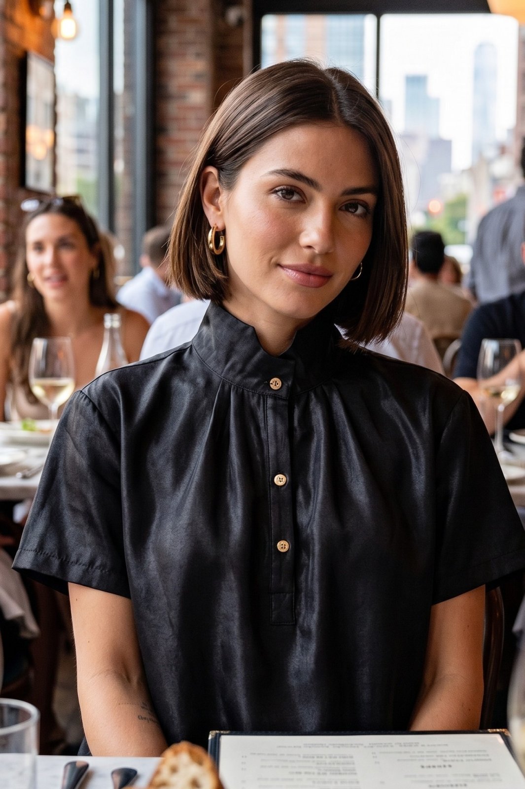 Stand Collar Button Placket Top