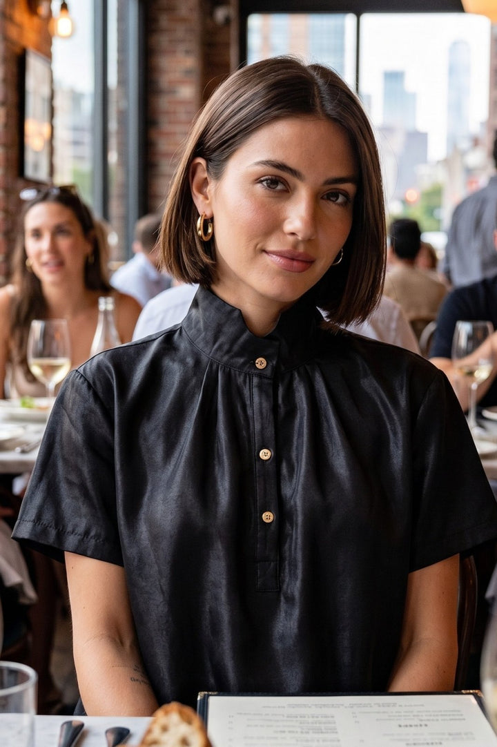 Stand Collar Button Placket Top