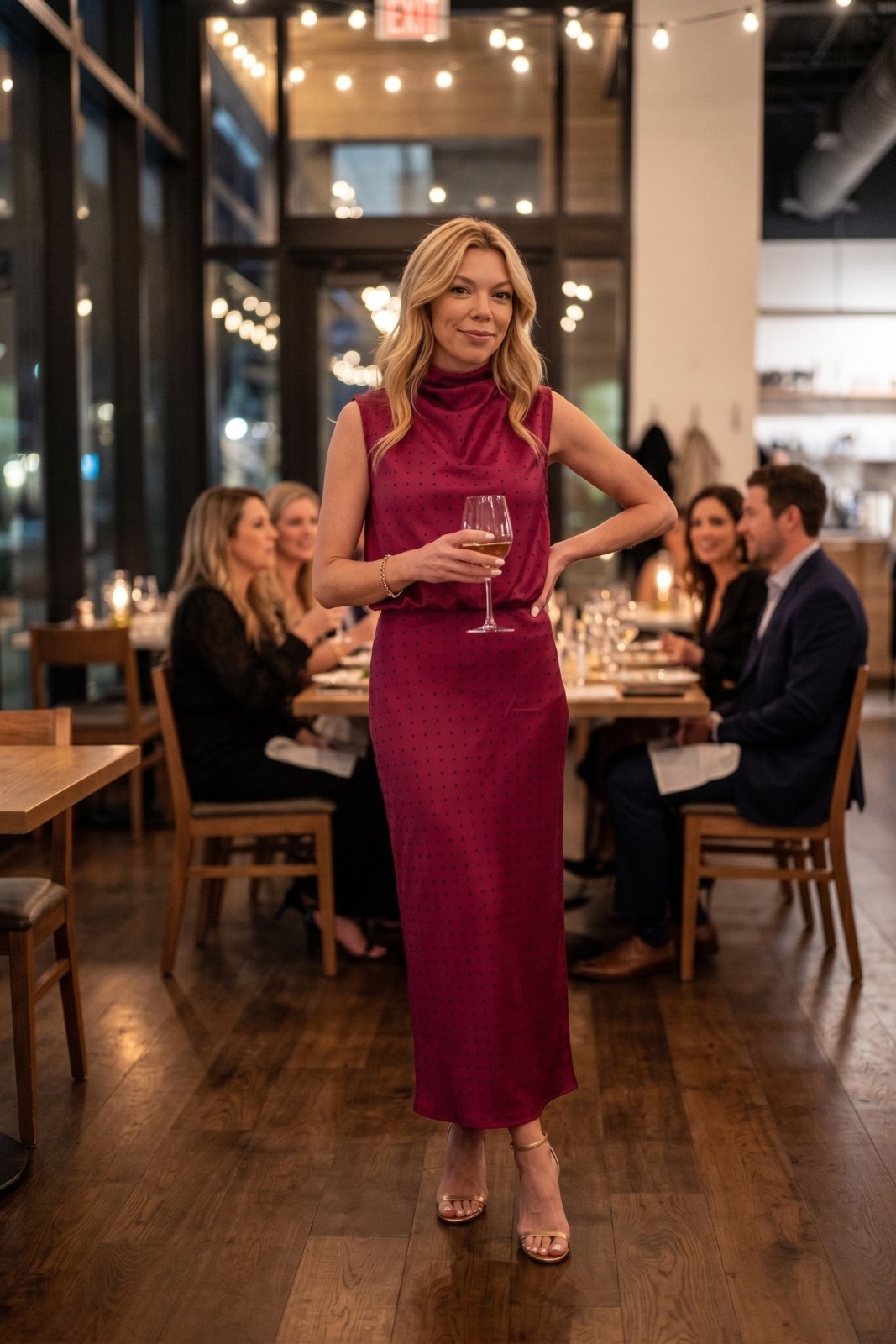 Polka Dot Satin Midi Skirt