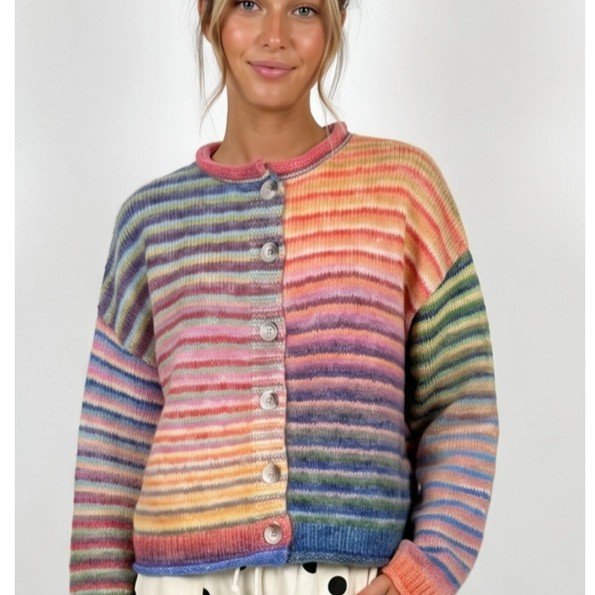 Color Block Multi Colored Button Up Cardigan