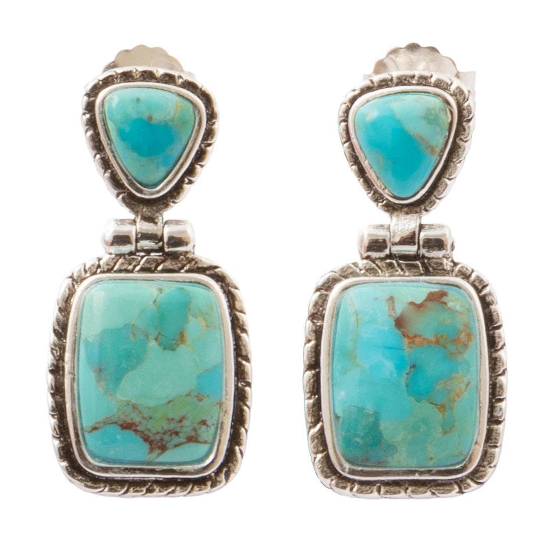 Tulsa Blue Turquoise Silver Post Drop Earrings from Barse