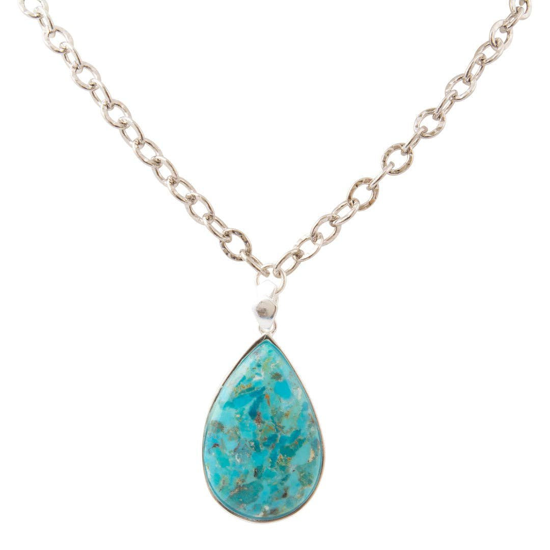 Blue Turquoise Teardrop Silver Chain Necklace from Barse