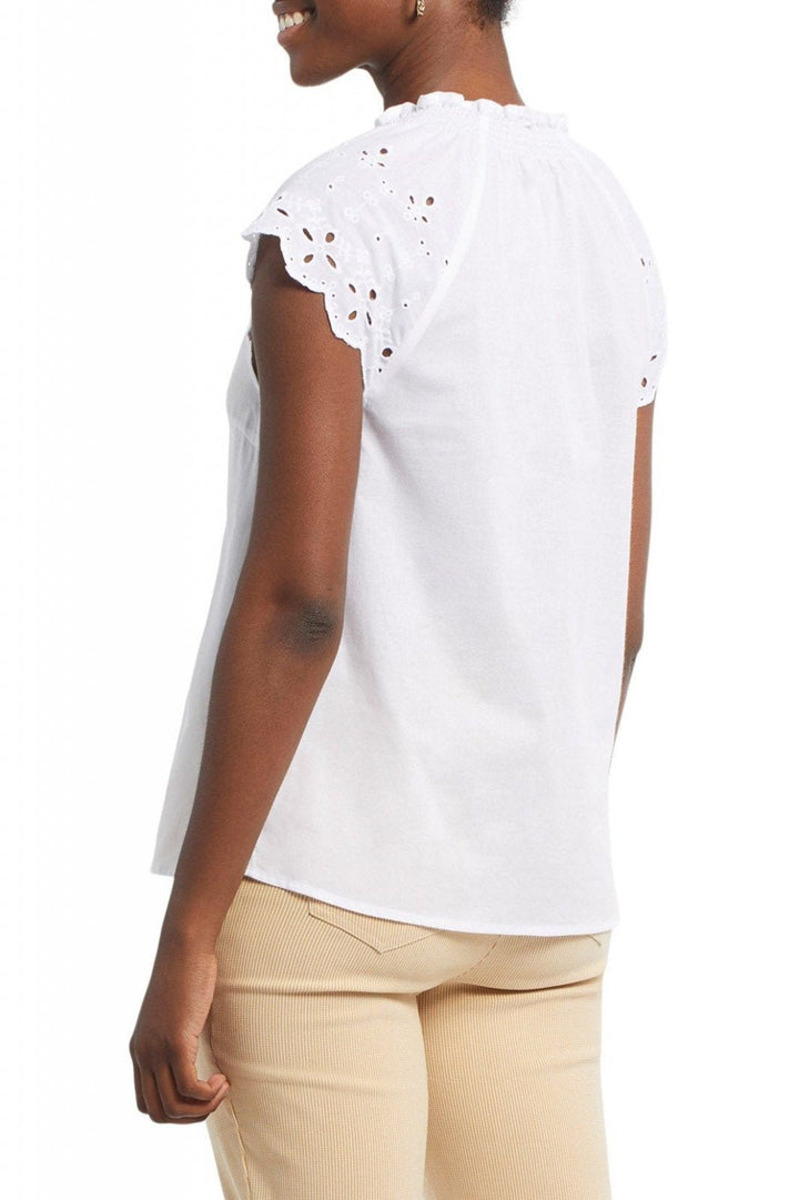 Cap Sleeve Eyelet Blouse with Smocking from Tribal - High Call Outfitters