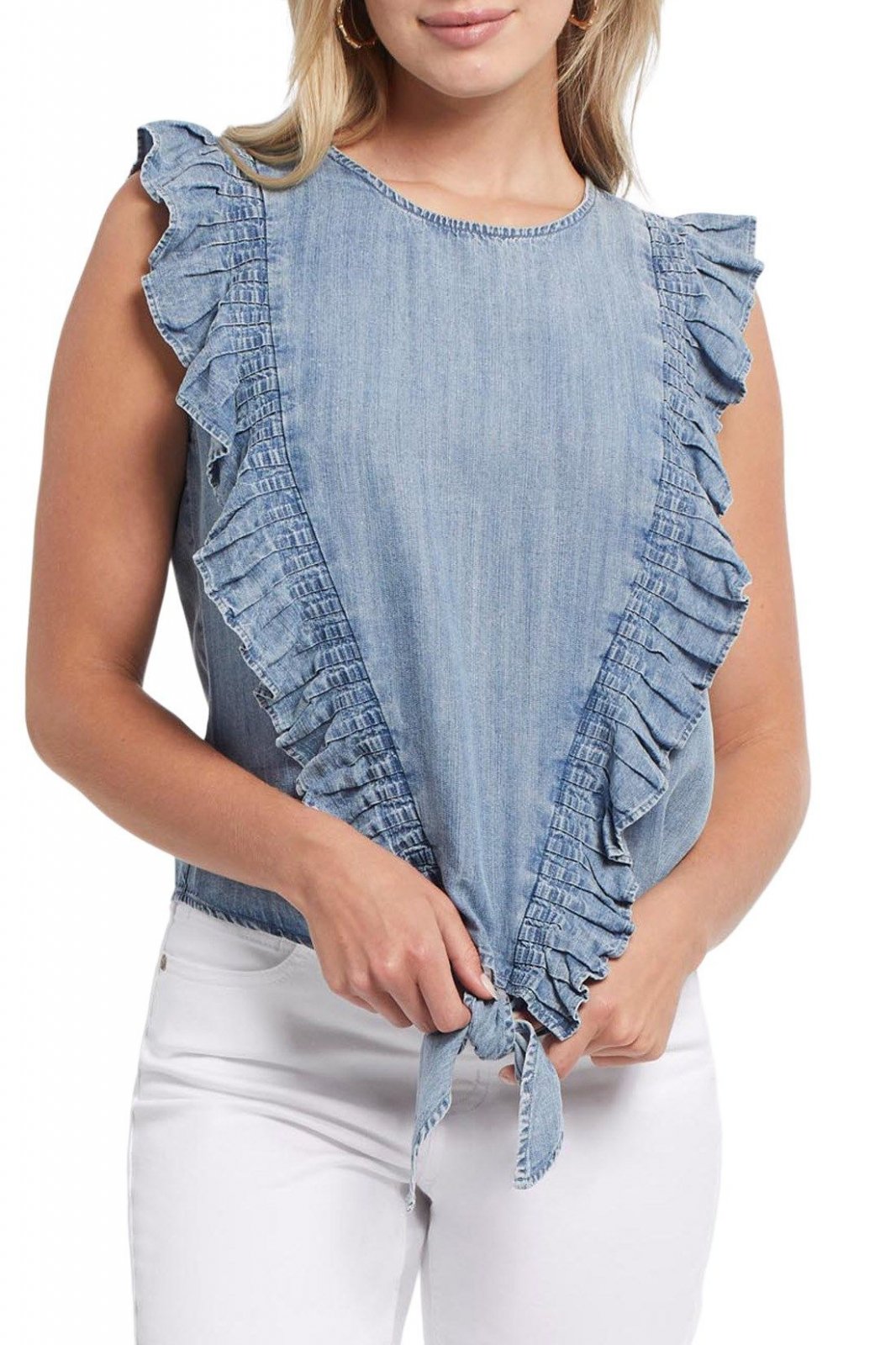 Sleeveless Ruffle & Tie Front Top from Tribal