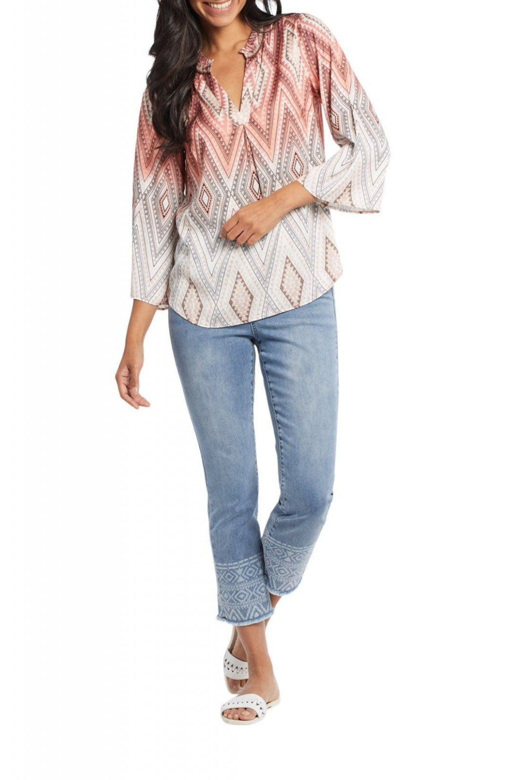 3/4 Sleeve Beaded Neckline Blouse from Tribal
