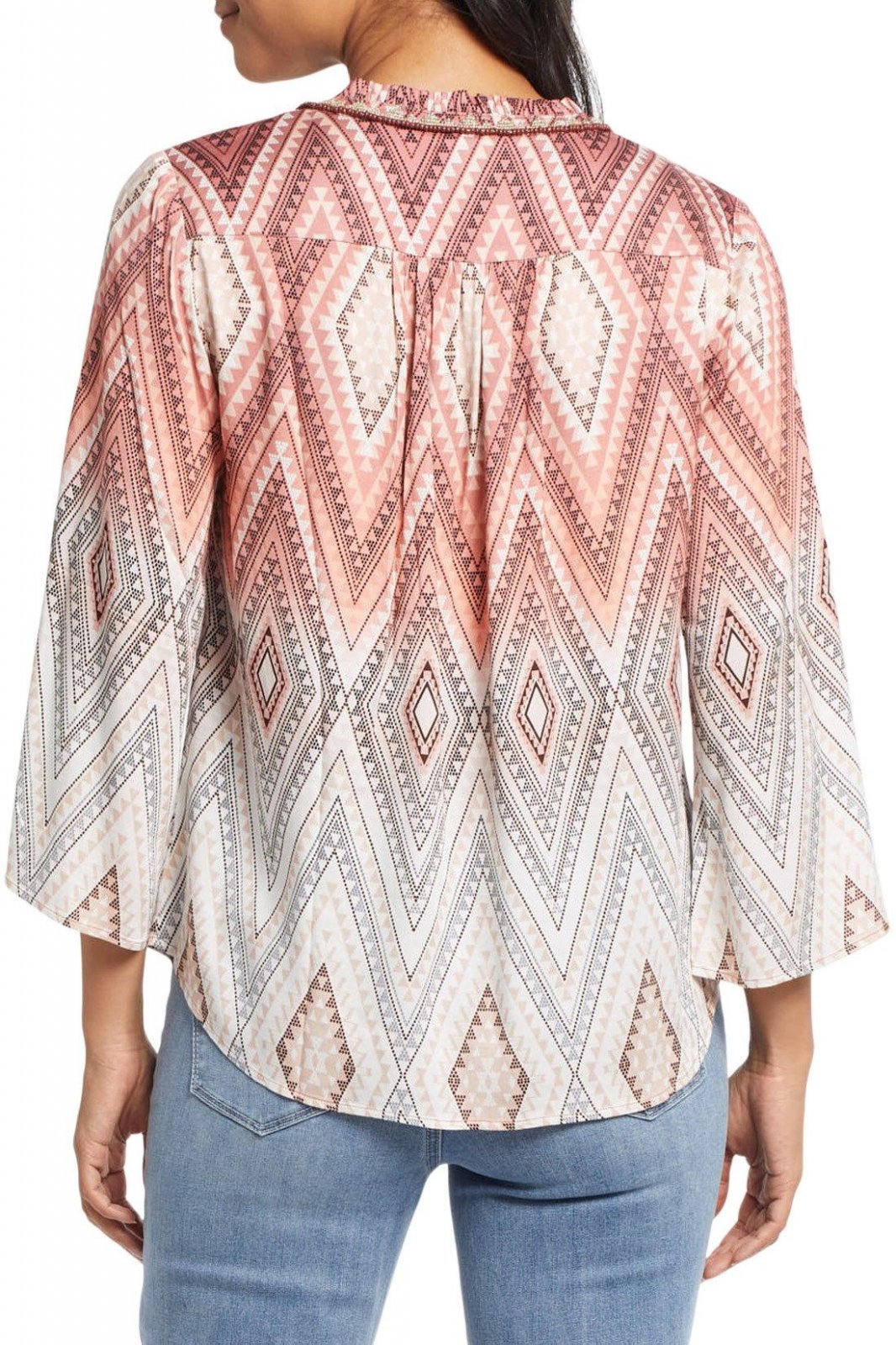 3/4 Sleeve Beaded Neckline Blouse from Tribal