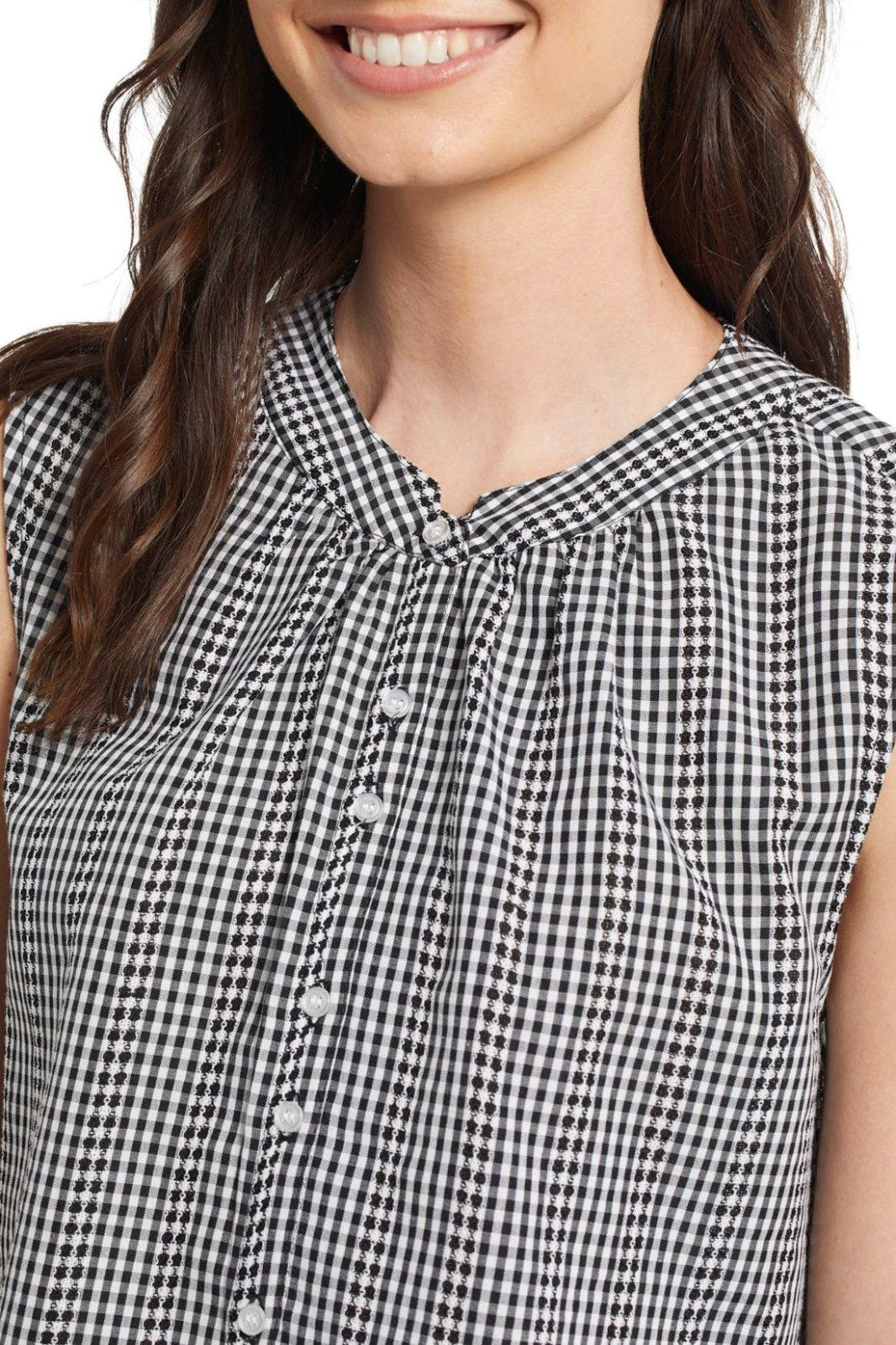 Gingham Button Front Sleeveless Top from Tribal
