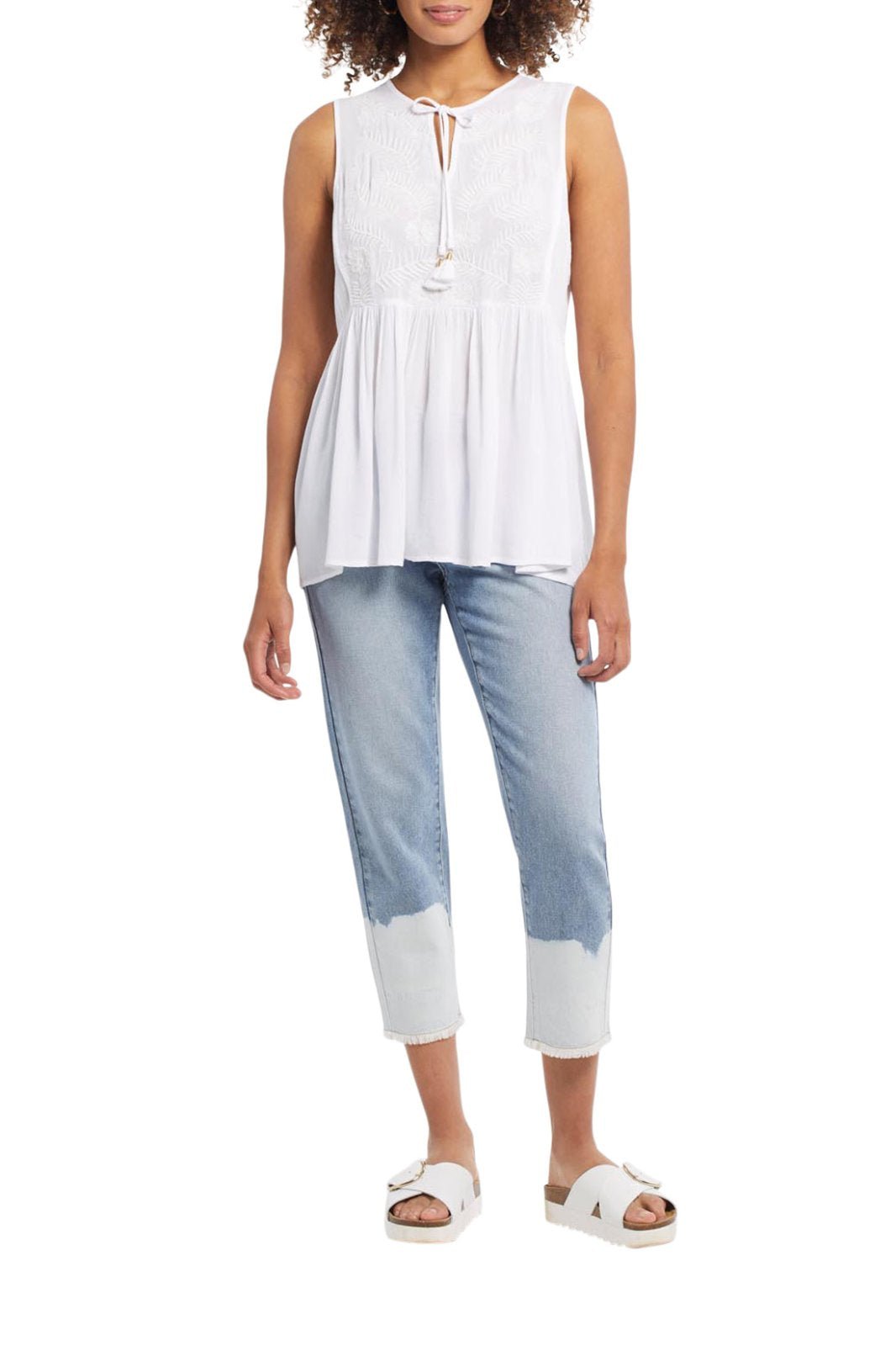 Sleeveless Blouse with Embroidered Yoke from Tribal - High Call Outfitters