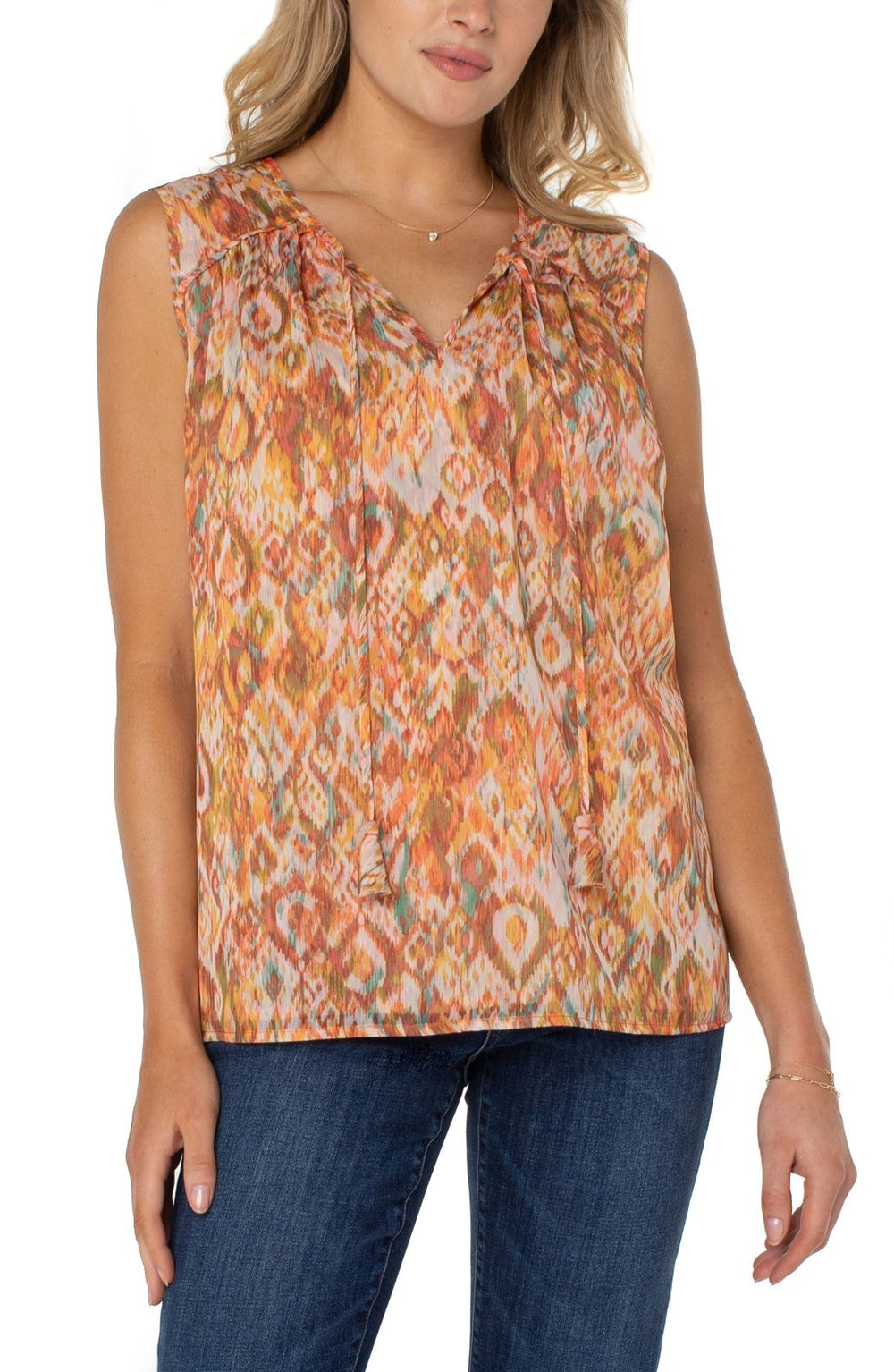 Tie Front Shirred Sleeveless Blouse from Liverpool - High Call Outfitters