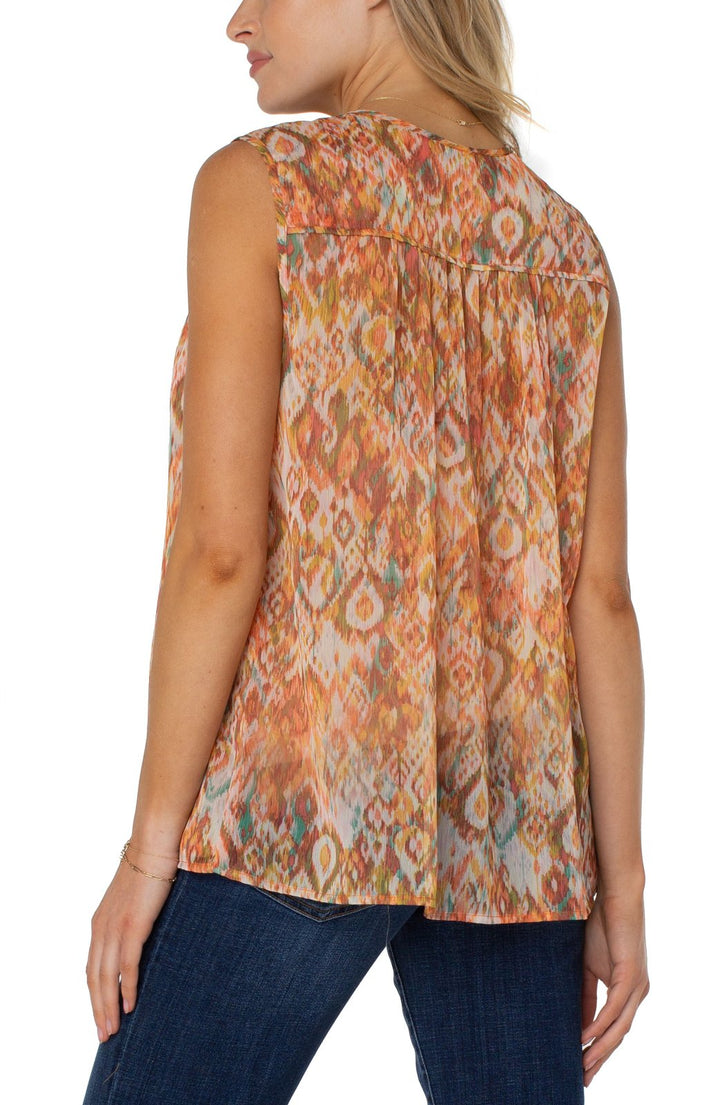 Tie Front Shirred Sleeveless Blouse from Liverpool