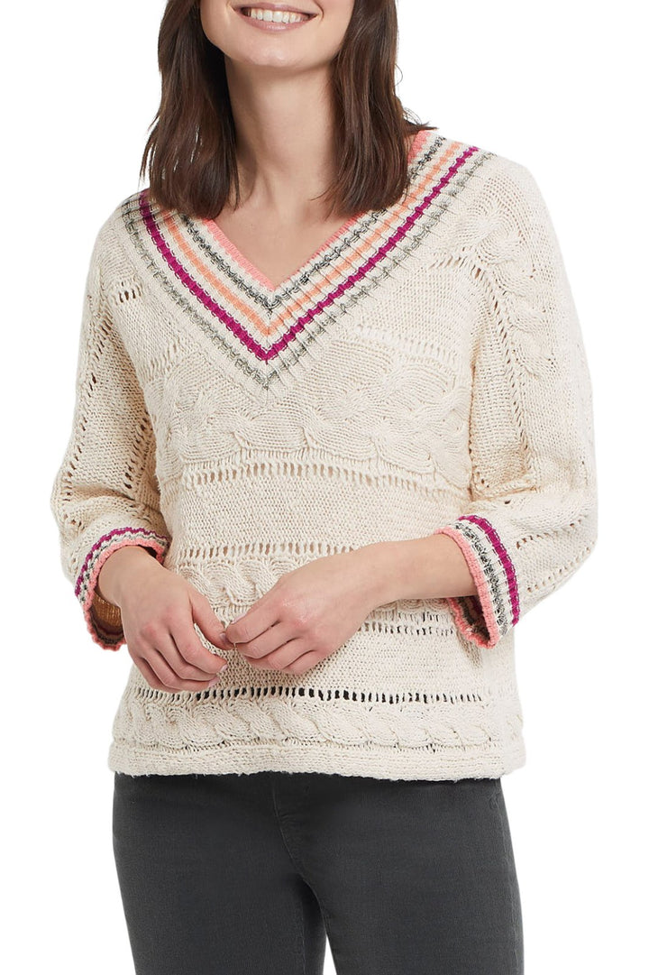 3/4 Sleeve Varsity Cable Sweater from Tribal
