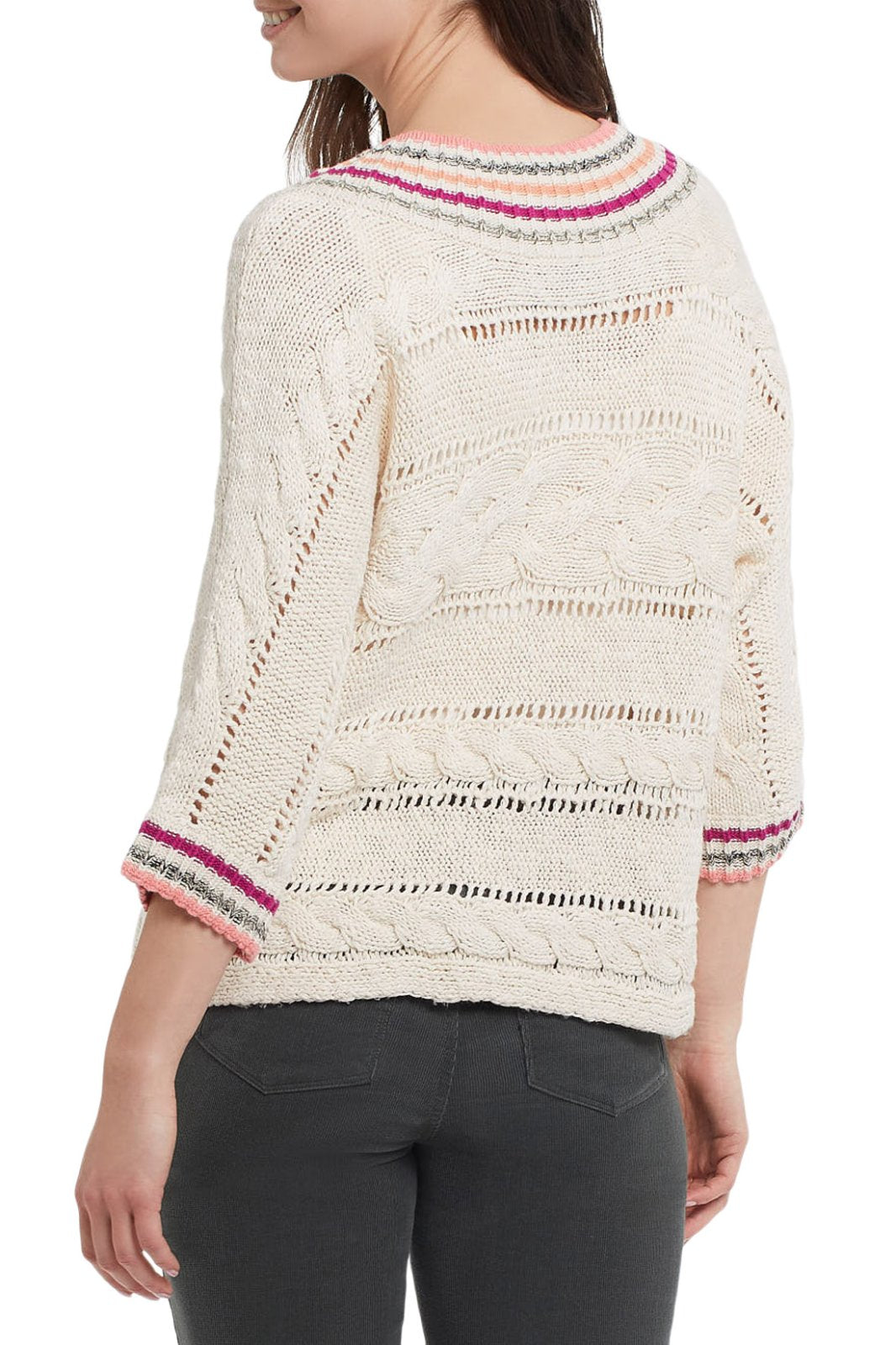 3/4 Sleeve Varsity Cable Sweater from Tribal