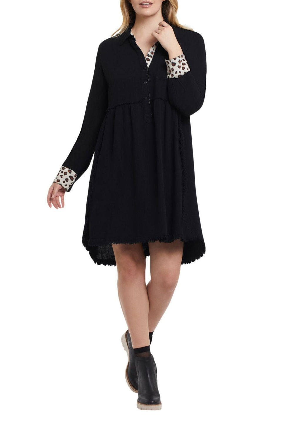 Leopard Trim Shirtdress from Tribal - High Call Outfitters